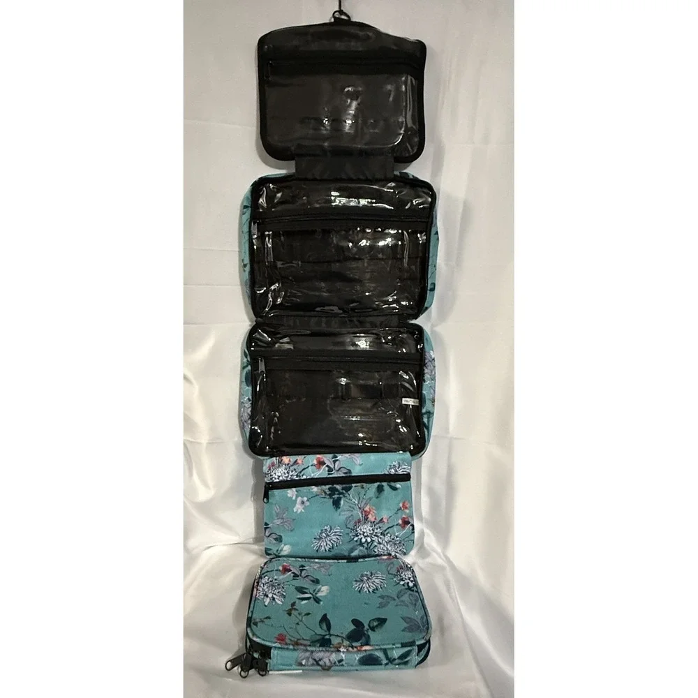 B&C Hanging Travel Organizer Bags Set Turquoise Flowers Multi-pockets
